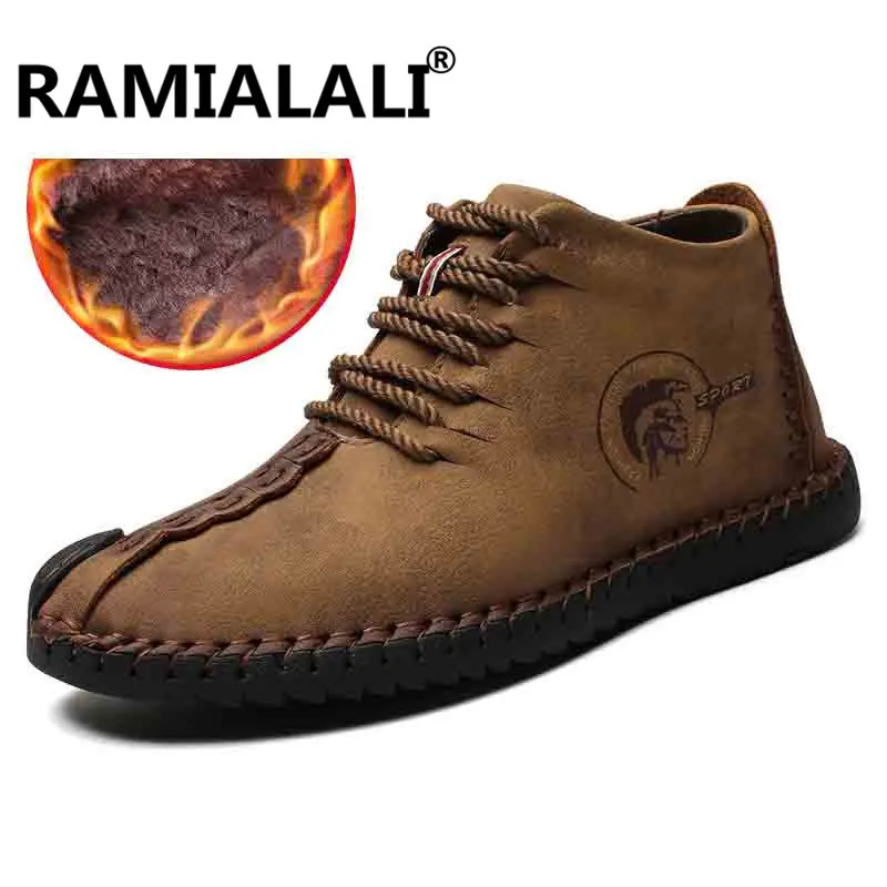 

Fashion Genuine Leather Boots Men Winter Autumn Shoes Retro Fur Warm Ankle Boots High Top Winter Snow Boots Plus Size 40-48
