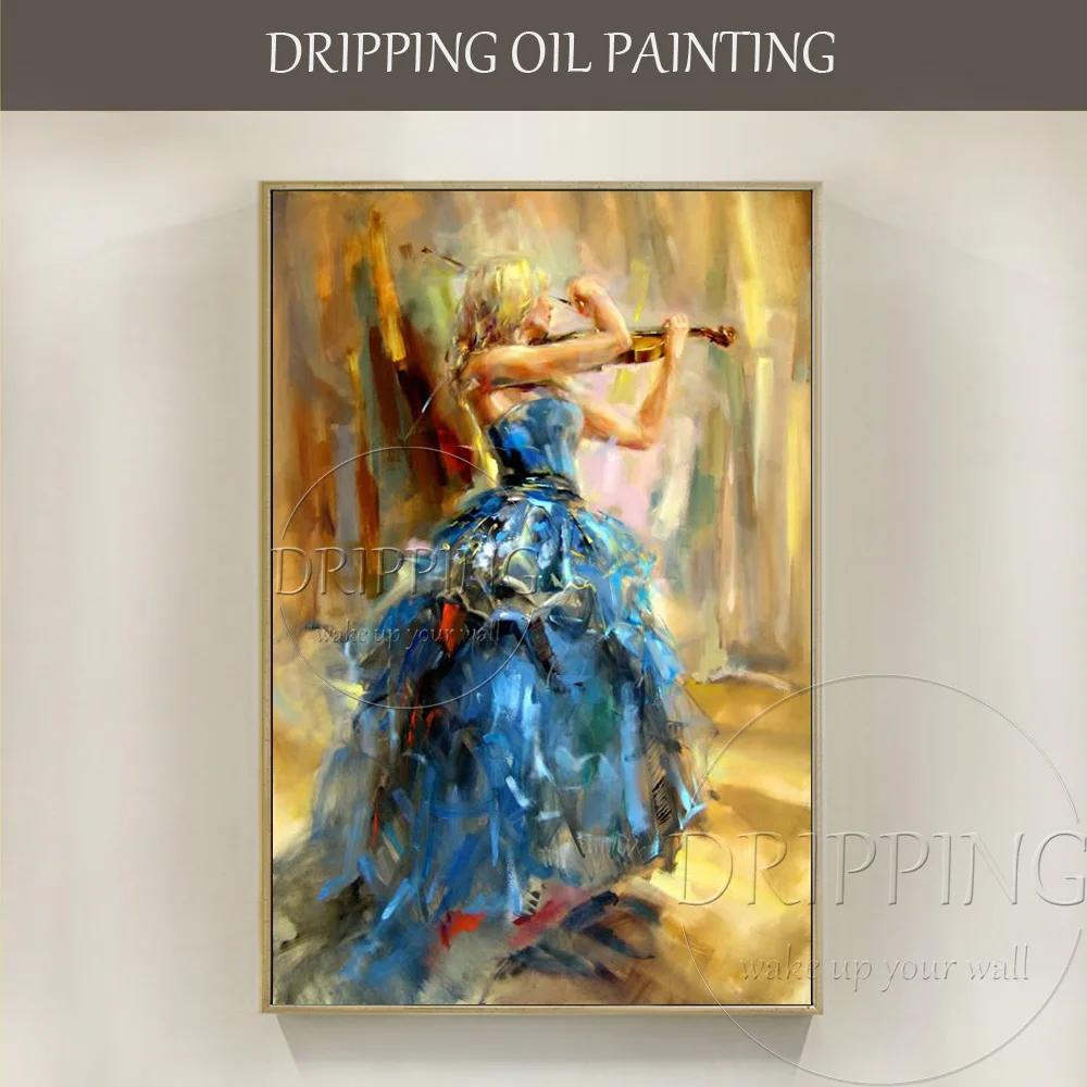 

Hand-painted High Quality Lady Playing Violin Oil Painting on Canvas Impressionist Lady Playing Violin Portrait Oil Painting