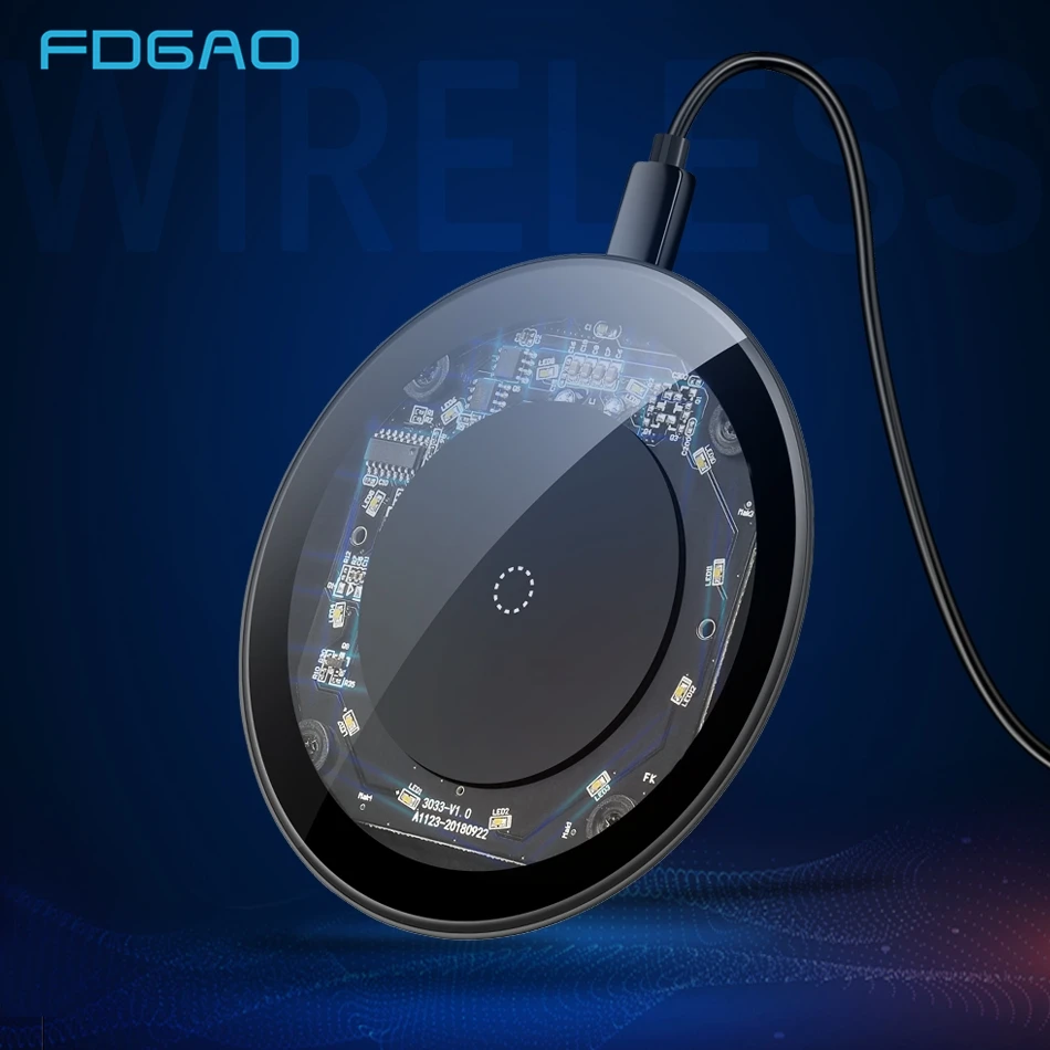 

FDGAO Ultra Thin 10W Qi Wireless Charger for iPhone X XS Max XR 8 Fast Wireless Charging Pad For Samsung S8 S9 S10 Note 9 Xiaomi