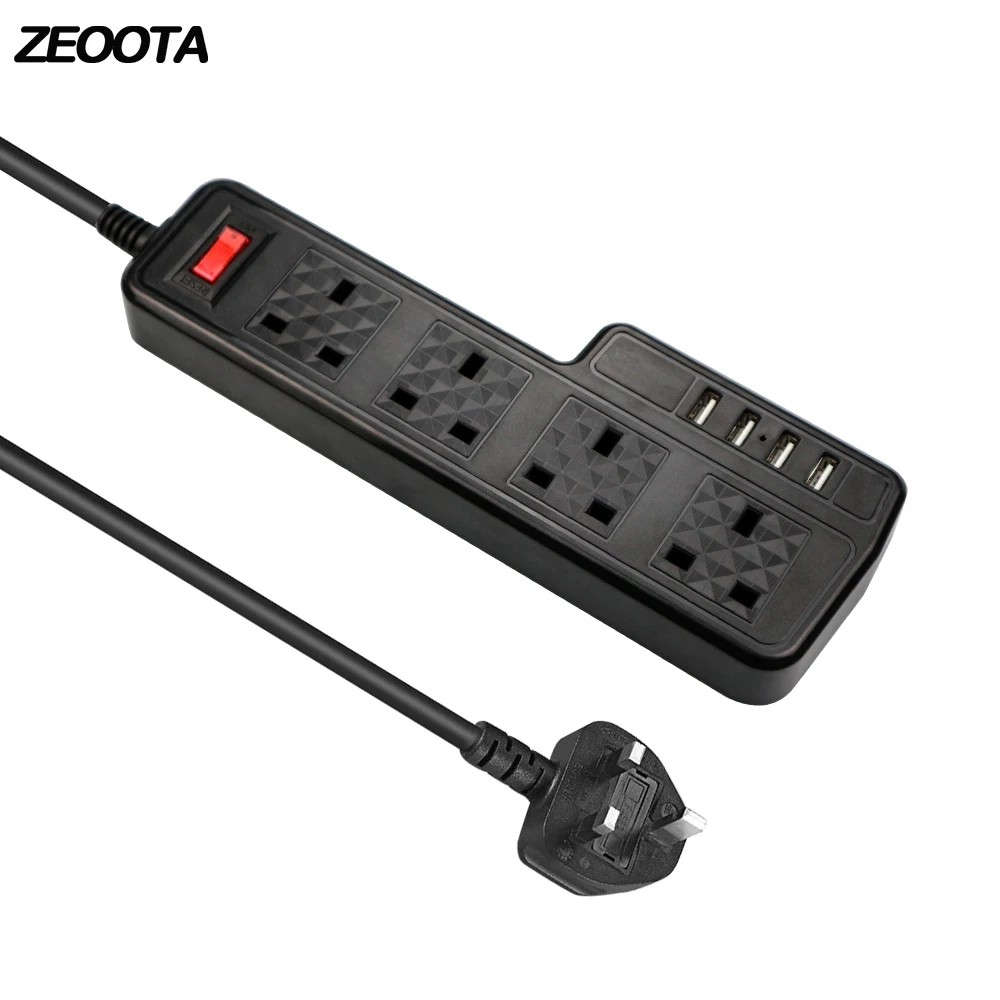 Цена USB мощность полосы Surge Protectio 4 способ Великобритания Plug Розетки USB зарядное устройство адаптер Мощность удлинитель с 4 USB 2 м удлинитель