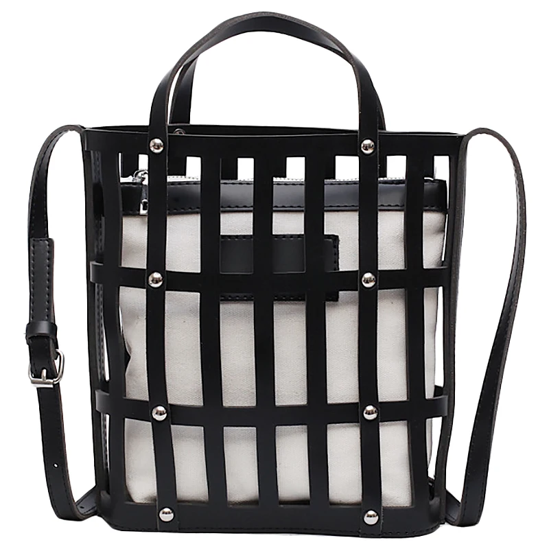 

New Hollow Bucket Bag Women Handbag Larger Capacity PU Leather Shoulder Bag Casual Beach Bag Totes Bag