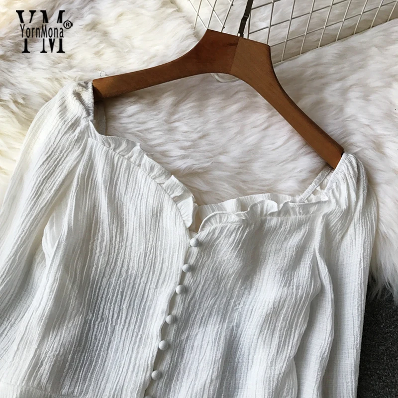 Женский винтажный укороченный топ YornMona белый шифоновый принцессы с открытыми