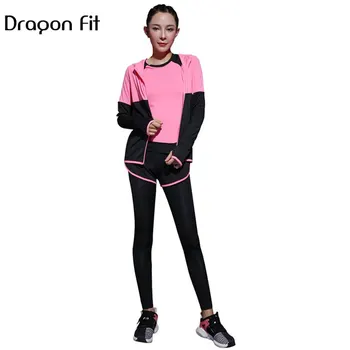 

Dragon Fit Sports Quick Drying Elastic Long Sleeve T Shirt Breathable Comfortable Bra Fitness Leggings Women 4 Piece Sports Set