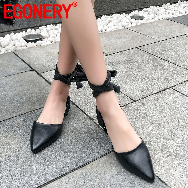 

EGONERY woman shoes summer new concise casual high quality genuine leather woman sandals outside comfortable cross-tied shoes