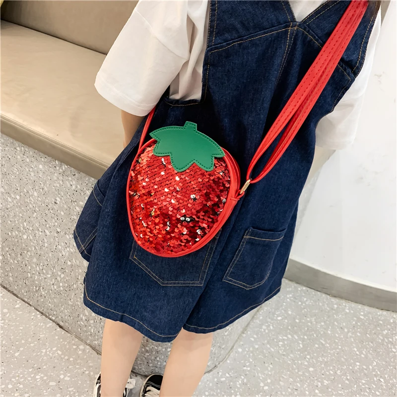 Children Kid Girls Bling Sequin Handbag Shoulder Messenger Bags Crossbody Packs Fruits Cute Lovely Gifts Fashion New