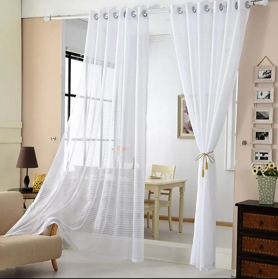 

White gauze shade of finished cloth curtain stripes not pervious to light the ground wire netting the balcony