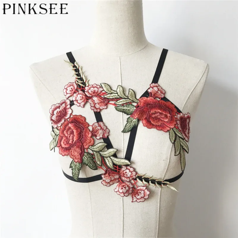 Пикантное цветное нижнее белье PINKSEE с цветочной вышивкой эластичный бюстгальтер