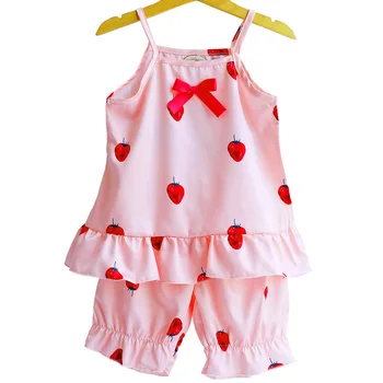 

Children's Pajamas Summer Girls Vest +girl Shorts Home Clothes 2pcs Set Baby Strawberry Print Sleepwear Princess Pyjamas 4y-10y