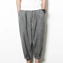 Мужские льняные штаны в китайском стиле, 9 штанов/весенние и летние высококачественные свободные штаны Харадзюку Харлан, светильник большого размера, M-5XL