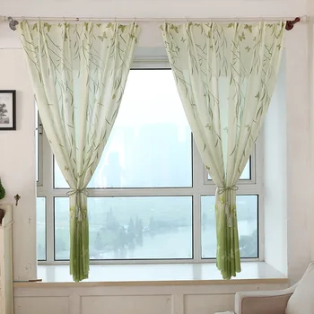 

1 Piece Willow Leaf Flower Floral Printed Short Curtains Blackout for Hotel Home Bedroom Living Room Window Blinds