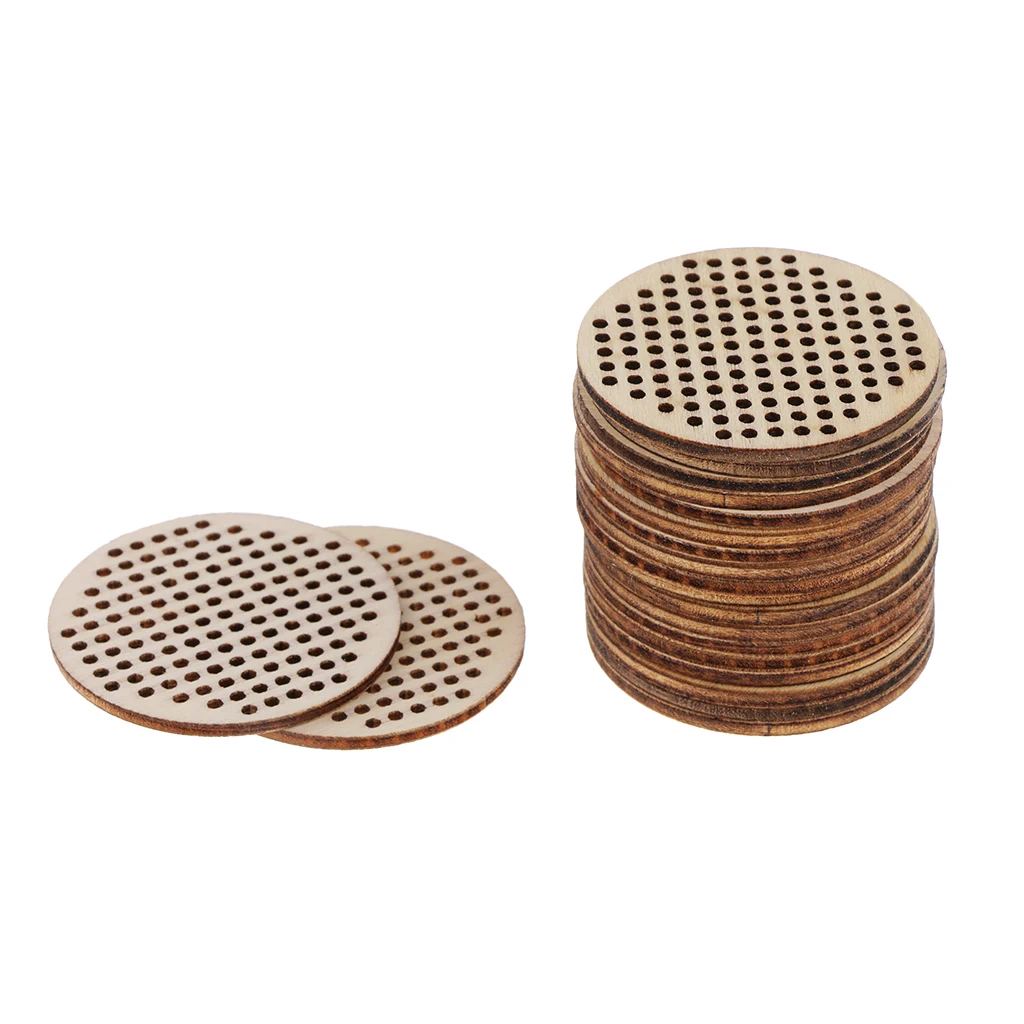 20pcs Oval Round Heart Wooden Cross Stitch Pendant Natural Wooden Embellishment DIY Jewelry Making Craft Wood Charms