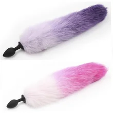 Novo plugue anal preto de silicone, miçangas de rabo de raposa roxo rosa, brinquedo sexual para flerte, fetiche e erótico mulheres