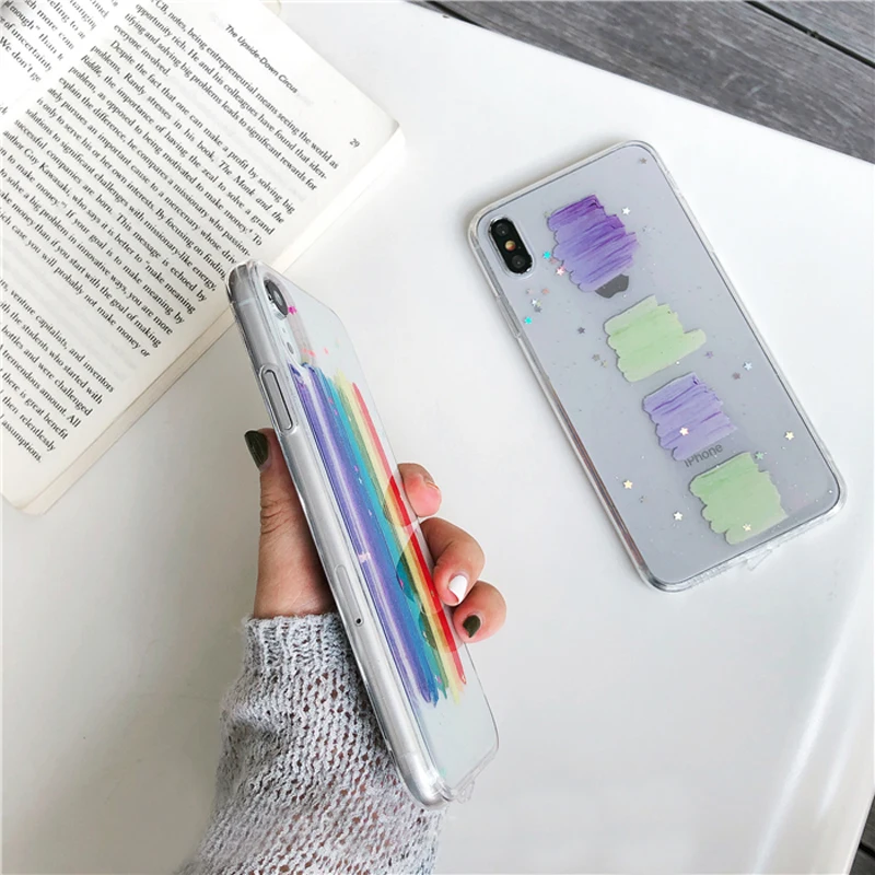 Мягкий чехол LACK для iphone 11 11Pro Max 7 Plus 8 6 6S X XS XR яркий Радужный с блестками|Бамперы| |