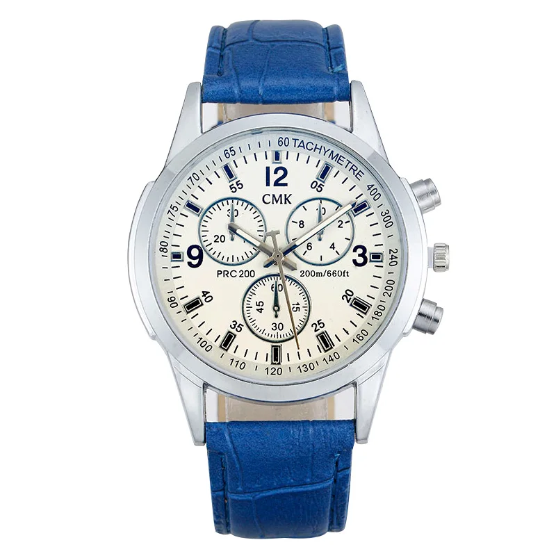 Бренд CMK бизнес для мужчин s часы повседневное роскошный кожаный ремешок для мужчин Blue Ray стекло кварцевые часы модные крутые часы Relogio Masculino - Цвет: Blue strap white