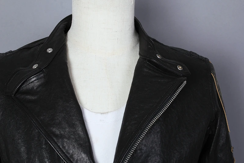 Clearance 2019 Fashion Genuine Leather Jacket Men Sheepskin Turn Down Collar Slim Fit Real Leather Jacket Short Letter pattern Autumn Coat 13