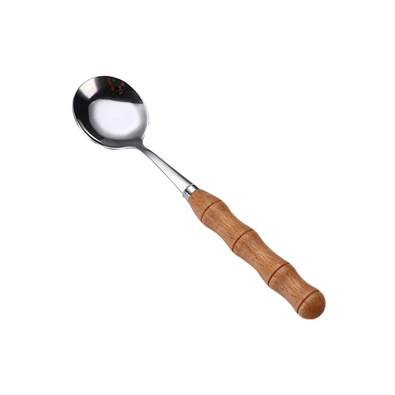 1PC Creative Bamboo Wooden Handle Stainless Steel Upscale Cutlery Fork Spoon Kitchen Tool Utensilio De Cozinha Criativos 40JUL81