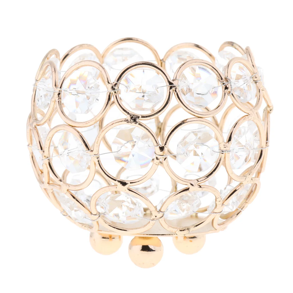 European Votive Tea Light Candle Holders Silver/Gold Crystal Beads Candlestick Wedding Table Centerpieces Home Office Decor