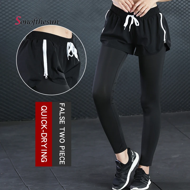 

False Two Piece Design Dry Quick Gym Yoga Pants Women Sports Yoga Leggings Fitness Yoga Running Tights Sport Pants Tights