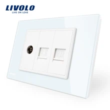 Livolo Global tv+ Tel+ Com розетка, с белым/черным жемчужным хрустальным стеклом, VL-C91VTC-11/12