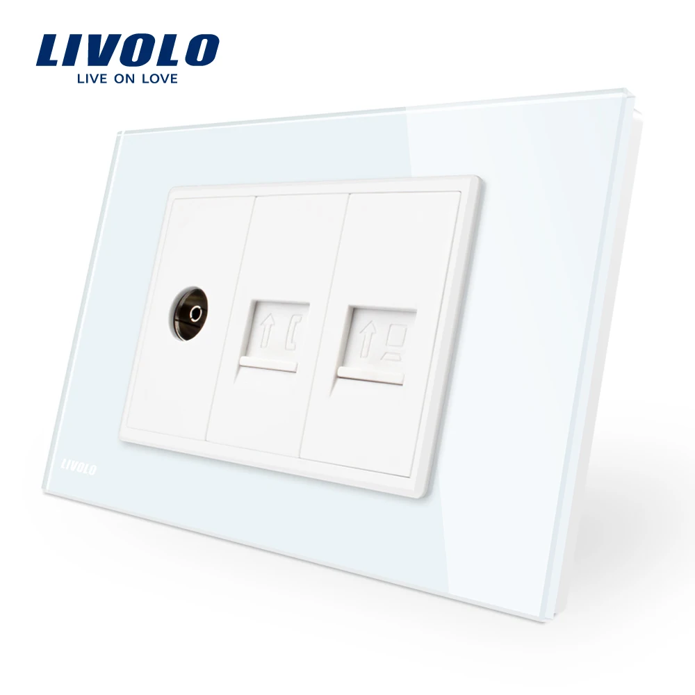 Livolo Global TV + Tel Com Socket Pack plate с белым/черным жемчужным хрустальным стеклом VL-C91VTC-11/12 |