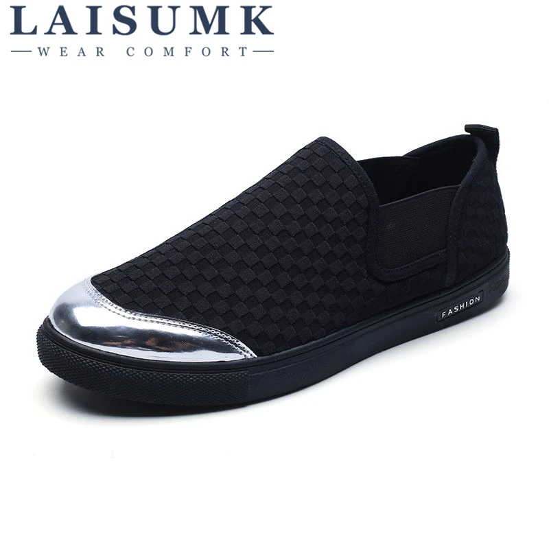 

2019 LAISUMK Black Casual Men Shoes Summer Moccasin Shoes Slip On Designer Male Flats Canvas Shoes Zapatillas Superstar