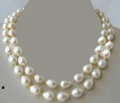 

Hot selling free shipping******** NEW HUGE SOUTH SEA 11-13MM WHITE BAROQUE PEARL NECKLCE 33 INCH 14KGP GOLD CLASP