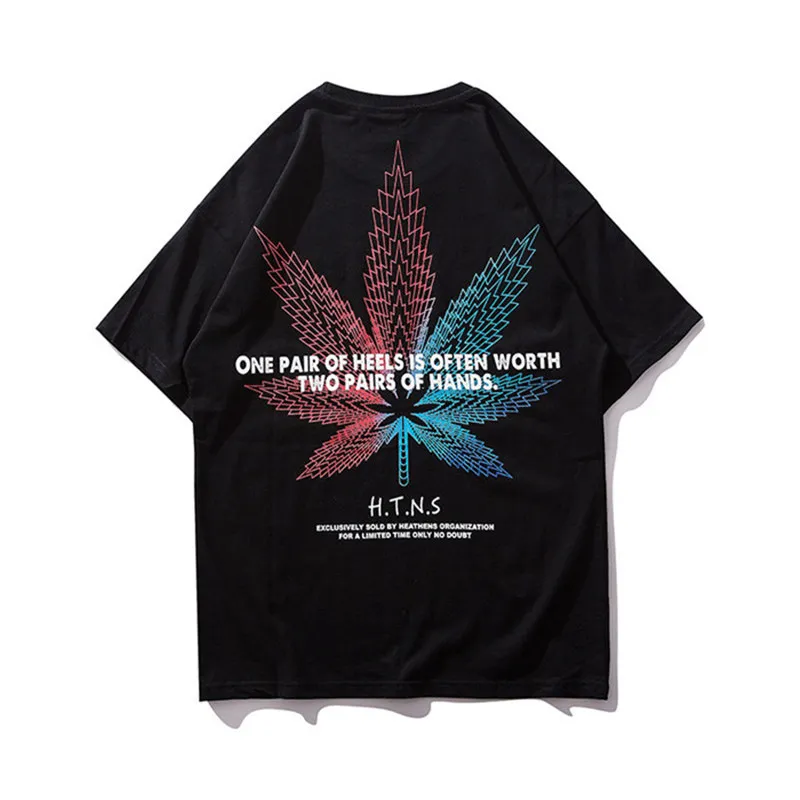 

Summer Men T Shirt Streetwear Harajuku Maple Leaf Fashion Print T-Shirt Hip Hop Street Style Trend Short Sleeved T Shirt Men Top