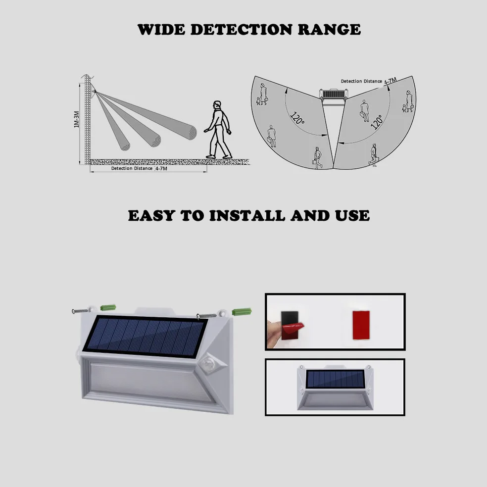 Солнечный PIR датчик движения водонепроницаемый светильник для крыльца авто открытый садовый забор лестницы настенный светильник двойной датчик светодиодный светильник s