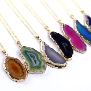 

1pcs Natural color agate slice gem agate sweater necklace is decorated