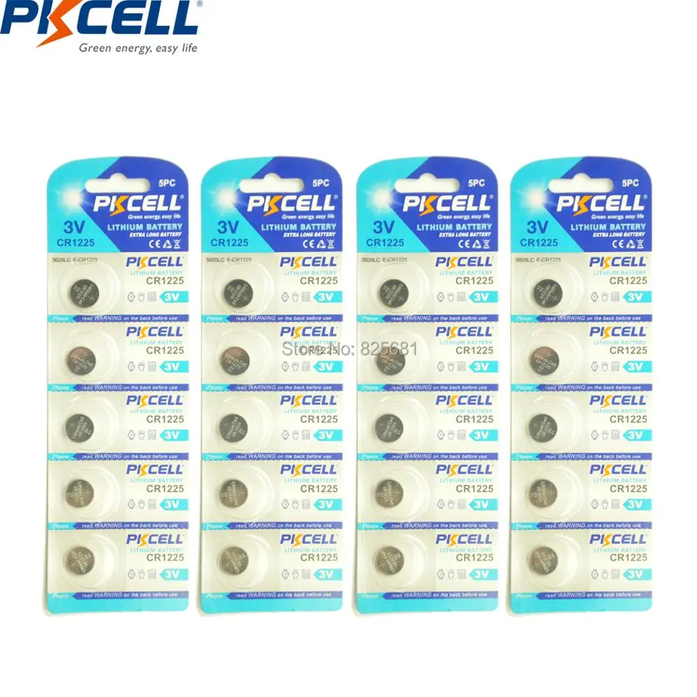 

20Pcs 4Card PKCELL CR1225 DL1225 ER1225 3V Lithium Battery BR1225 EBR1225 50mAh Battery