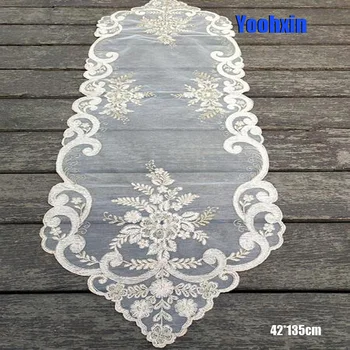 

European Pink lace bed table runner cover cloth embroidered placemat tea dining tablecloth coffee party wedding kitchen decor
