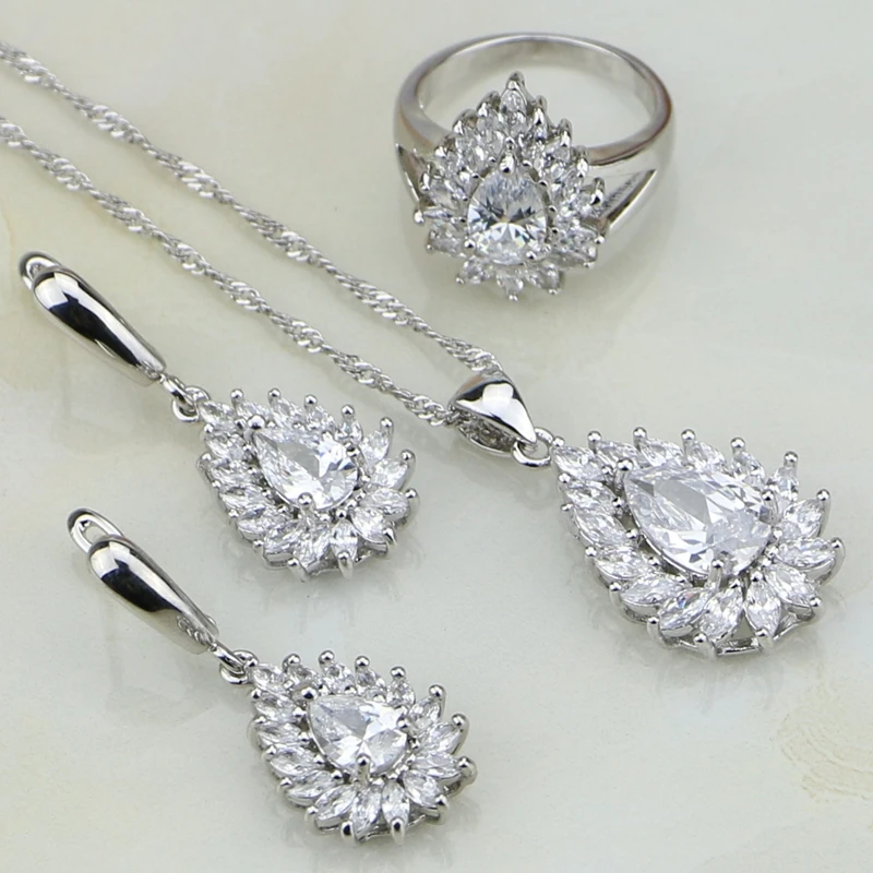 925 Conjuntos De J ias De Prata Branco Zirc nia C bica Cristal Para 