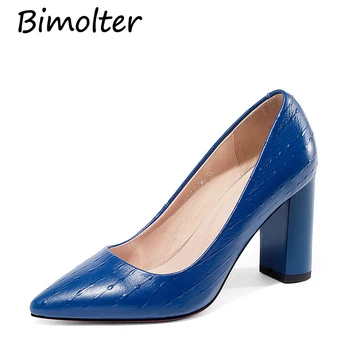 

Bimolter Brand Shoes Thick Heel Ladies Pumps Patent Leather Pointed Toe Square Heels Party Handmade Shoes Women Handmade NB065