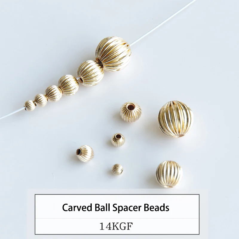

Gold filled carved ball spacer beads sculpture round pumpkin Beads not fade for making jewelry accessories 3-8mm 10pcs
