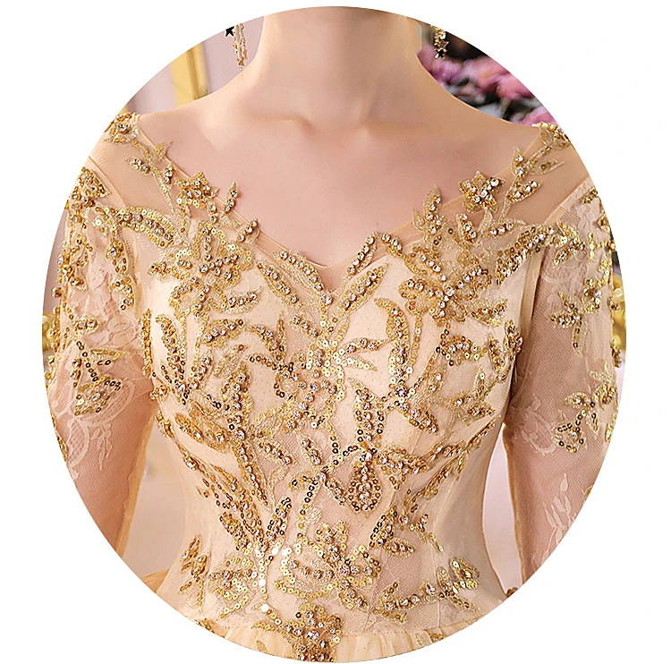Роскошное Свадебное платье для беременных цвета шампанского, золотого цвета, великолепное блестящее свадебное платье с v-образным вырезом и длинными рукавами, королевские Шлейфы для свадебных платьев, Robe De Mariee