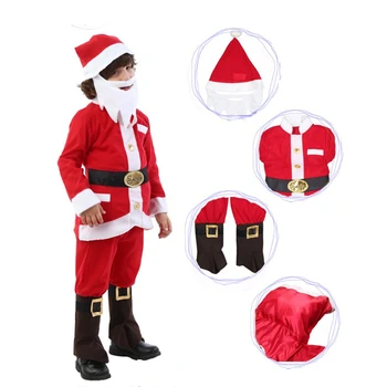 

Christmas Kids Costume Party Cosplay Dress Santa Claus Clothes Children Christmas Costume with Hat & Beard
