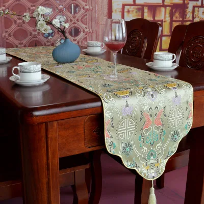 Гладкие классические цветочные столешницы в китайском стиле обеденный стол защитные коврики Модные Простые Дамасские декоративные чайные скатерти - Цвет: Светло-желтый