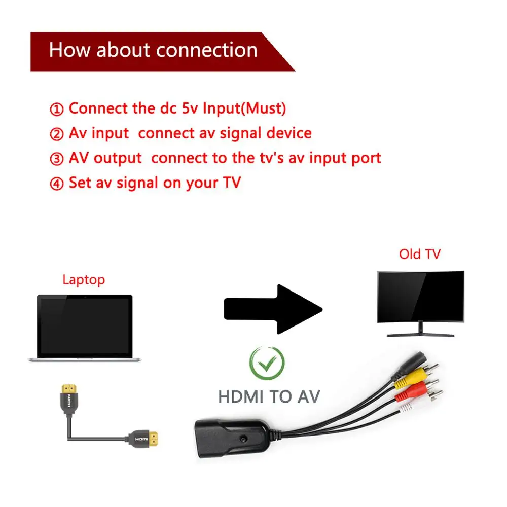  HD 1080P Mini HDMI AV Convertitore di Segnale HDMI A AV/RCA CVBS Adattatore Audio Video Composito N