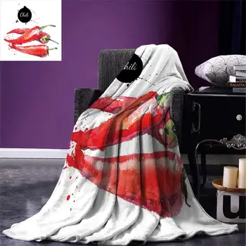 

Food Throw Blanket Hand Drawn Watercolor Illustration of Chili Pepper Spicy Ingredient Warm Microfiber Green Vermilion Black