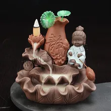 Purple Sand Backflow Incense Burner Little Monk Buddha Smoke Waterfall Backflow Incense Burner Ceramic Incense Holder Censer