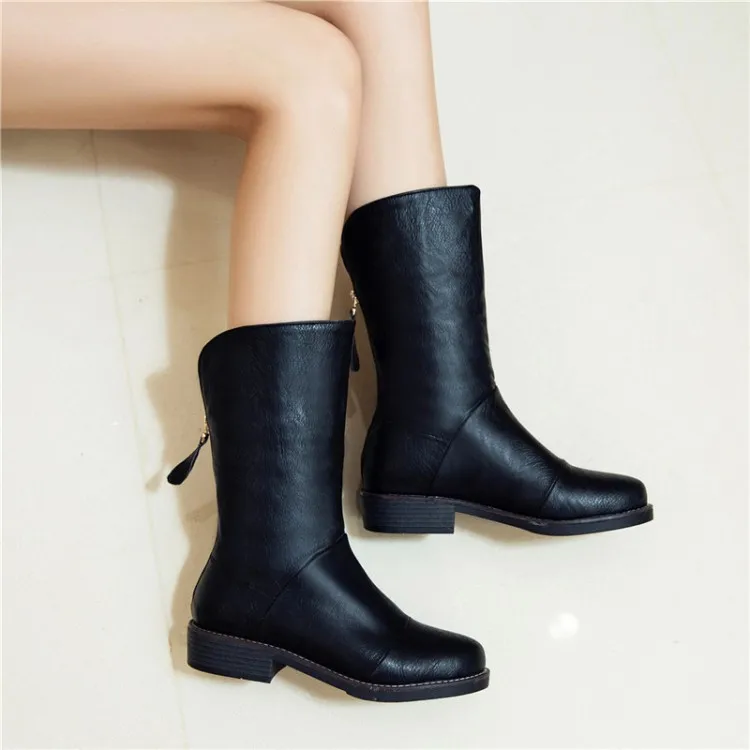 

Big Size 11 12 13 European and American fashion trend of round-headed square-heeled zipper boots