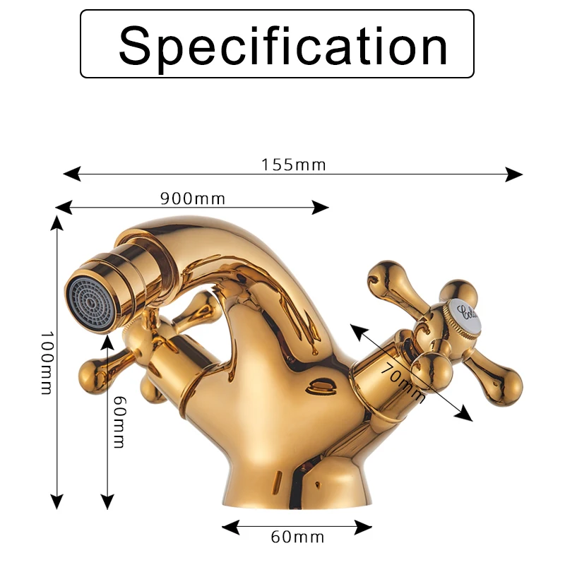 Золотой смеситель для биде с двумя поворотными ручками для ванной комнаты, кран для раковины на одно отверстие, смеситель для воды на бортике, хромированный античный латунный кран