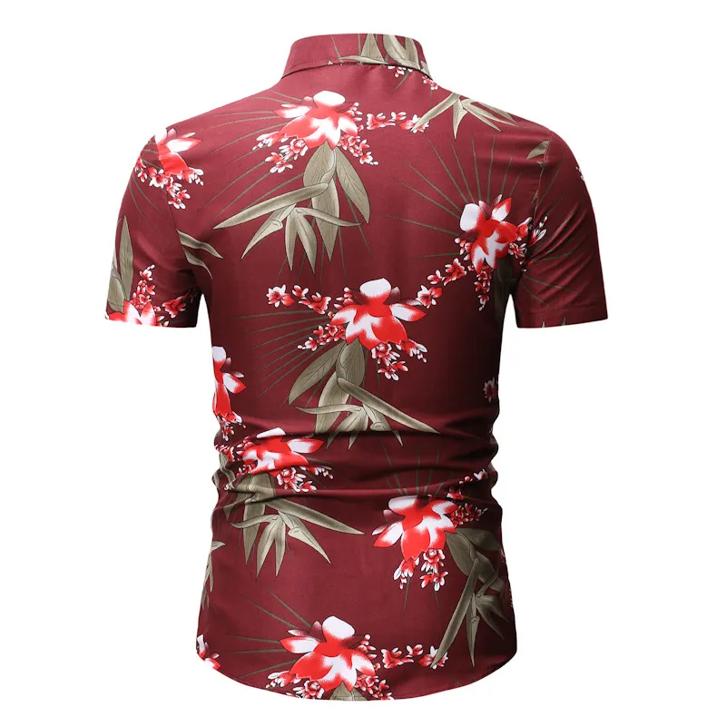 HuLooXuJi мужские летние цветочные рубашки с коротким рукавом пляжный Гавайский Хлопок Дышащие повседневные праздничные блузки US Размер: M-3XL
