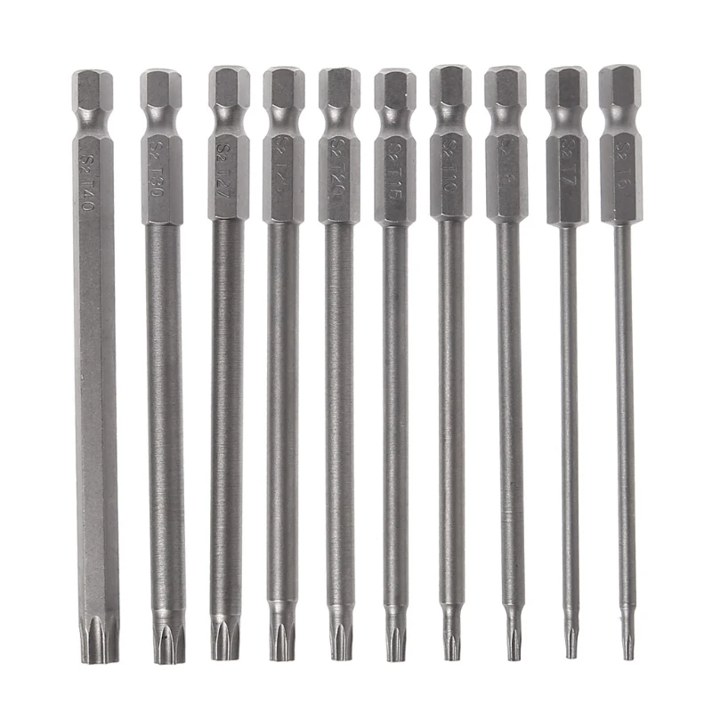 

10Pcs/Set 100mm 1/4Inch Hex Shank Magnetic Head Torx Screwdriver Bits Set T5-T40