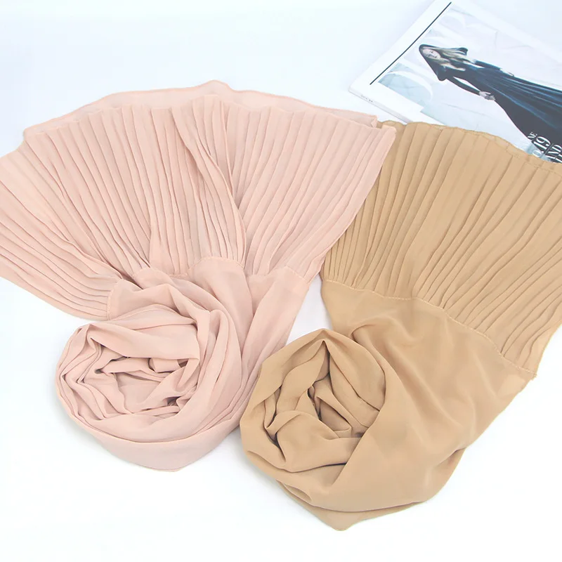 

Pearl Chiffon Fold Nation Wind Woman Monochrome Crushed Scarf Hijab Turban Muslim Dress Headscarf