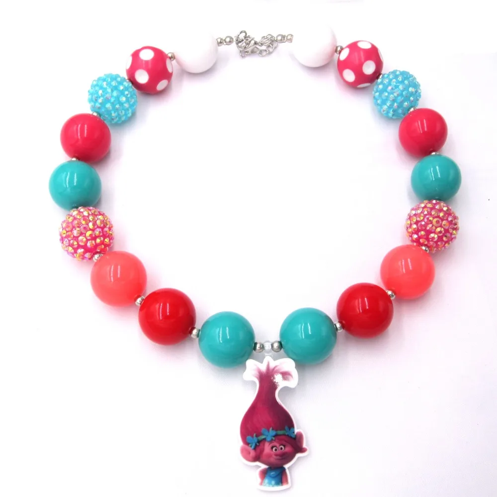 

Girls Masquerade Outfits Jewelry Baby Child Hallowmas Gift Resin Cartoon Poppy Elf Charm Pendant Chunky Beads Bubblegum Necklace