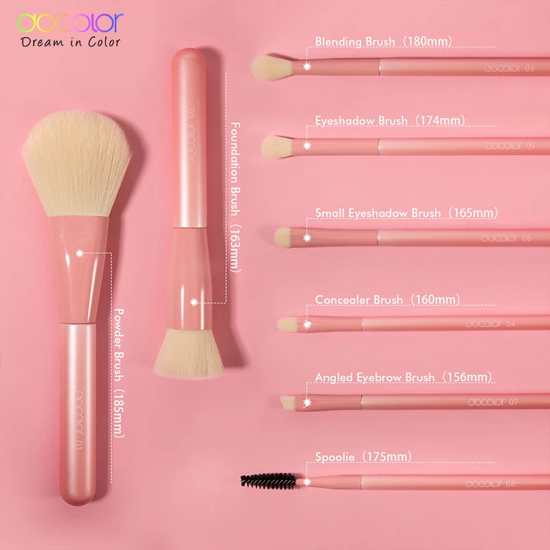 Tanie Docolor pędzle do makijażu profesjonalne 8 sztuk makijaż zestaw pędzli fundacja cień do powiek mieszanie pędzle do makijażu z uchwyt na szczotki