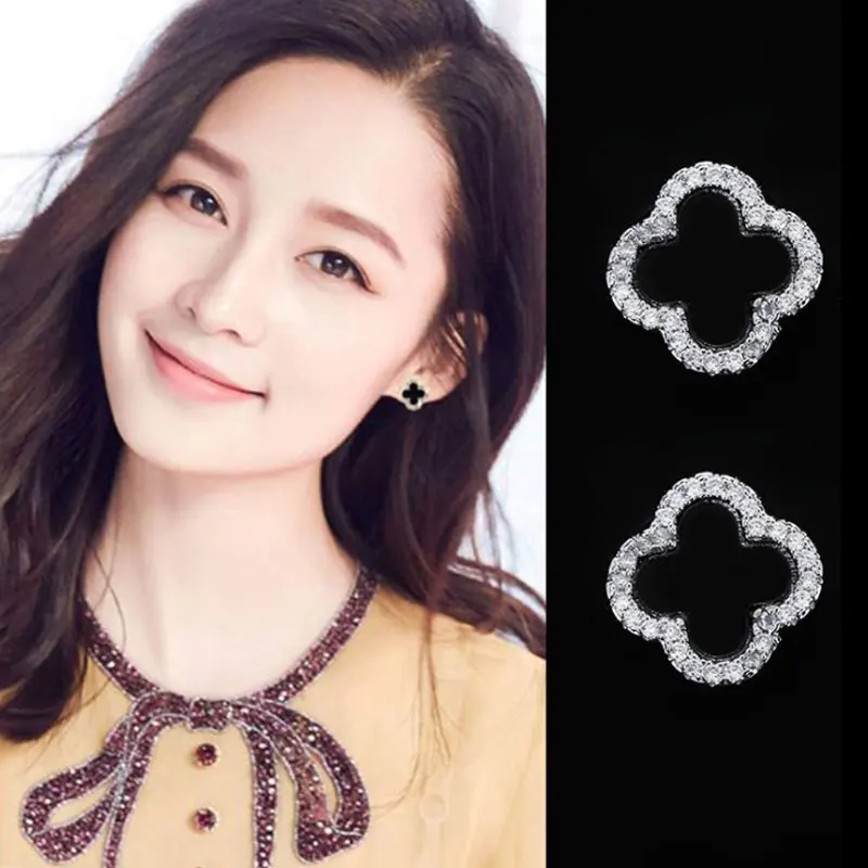

LYST1000 Promotion Fashion Corea Jewelry 925 Sterling Silver Stud Earrings For Women Lucky Clover Crystal Accessory Gift