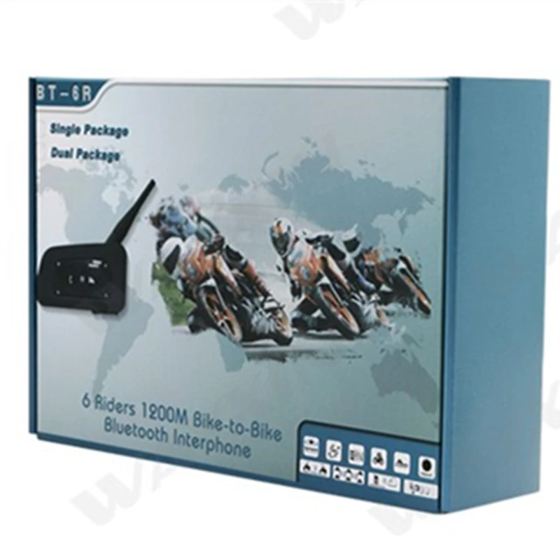

Wayxin New2PCS R6 1200M Motorcycle Bluetooth Helmet Intercom up to 6 Riders Wireless Waterproof Interphone Headsets GPS MP3