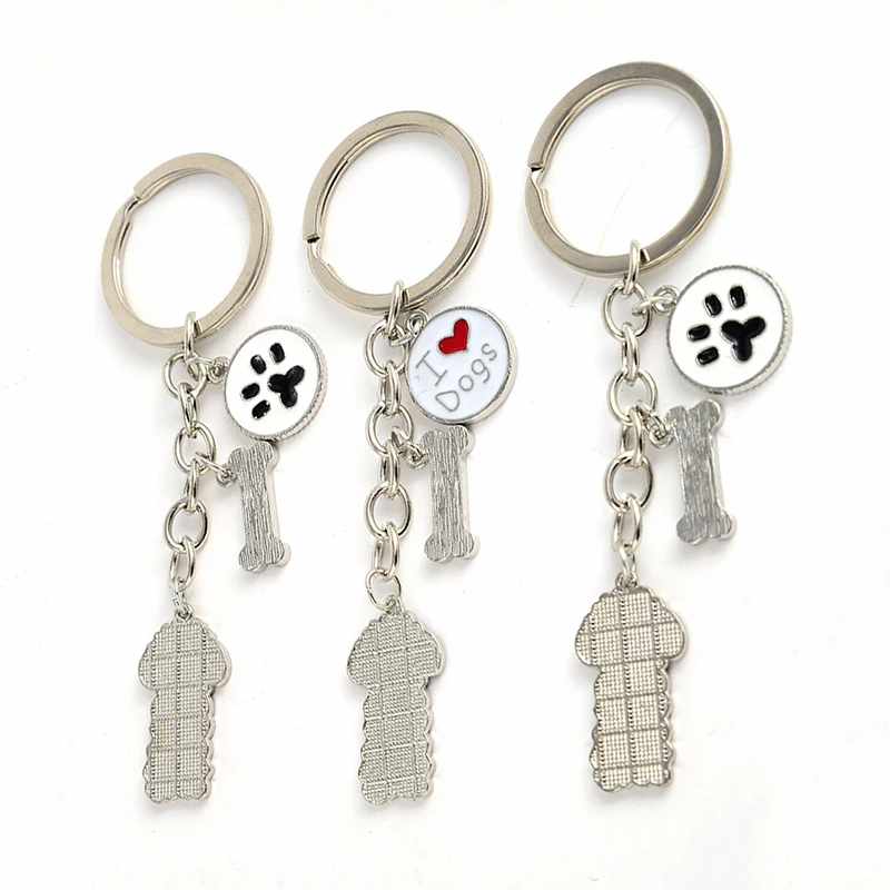 Porte-clés pendentif chien en métal pour femmes, hommes, filles, porte-clés de voiture, breloque de sac, accessoires de bricolage, cadeau pour couple amoureux